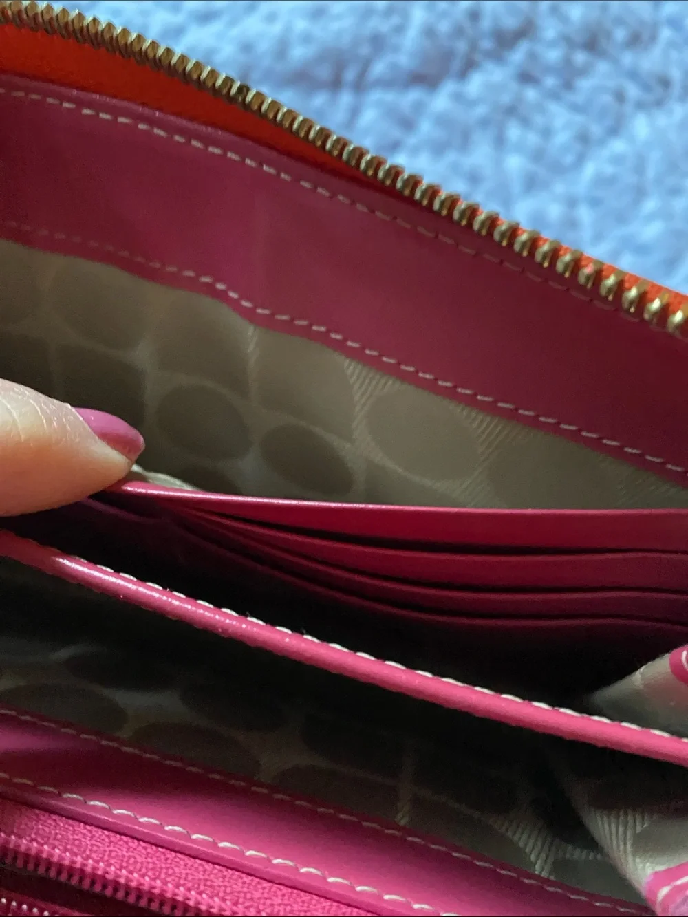 kate spade orange  Leather Zip Around Wallet with Gold Logo with pink inside